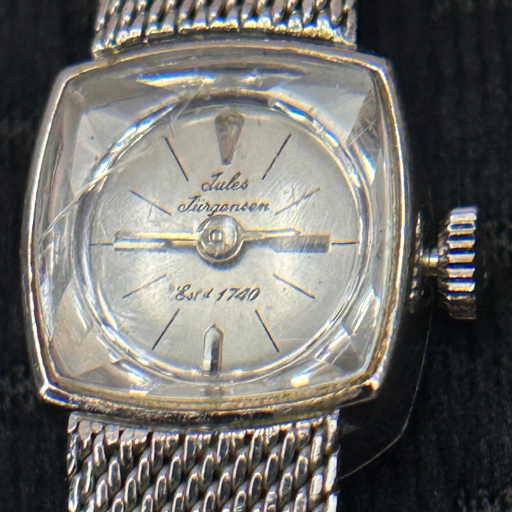 Vintage Jules Jurgensen 10K Gold Filled Women Mesh Watch‎ Faceted Crystal Tested